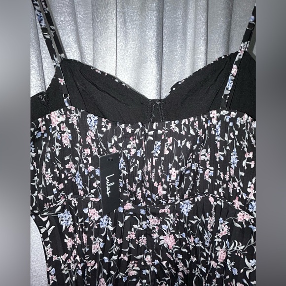 Lulus Cascading Crush Black Floral Print Tiered Bustier Midi Dress BNWT - Picture 8 of 13